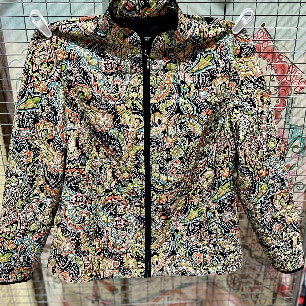 Requirements‎ Womens Green Orange Full Zip Paisley Jacket Coat - Size L
